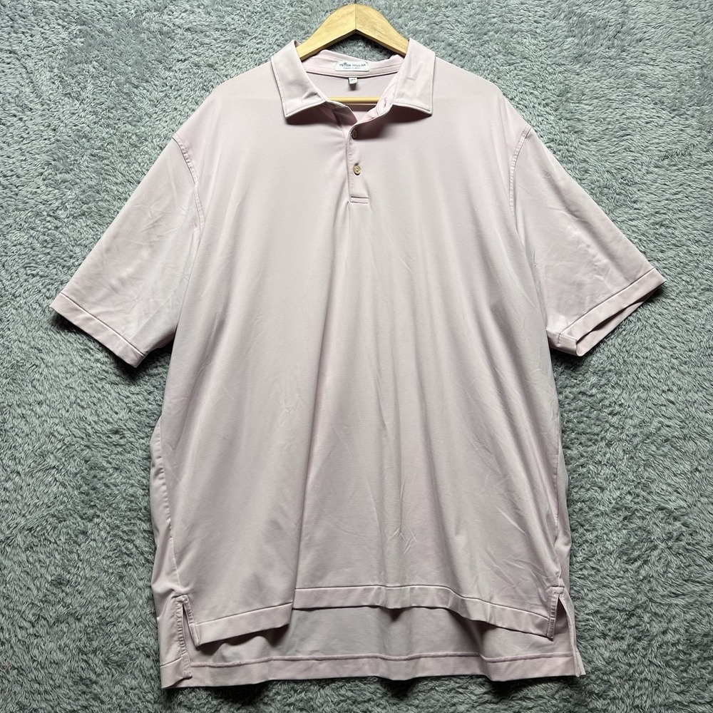 Peter Millar Summer Comfort Performance Polo Shirt Men XXL 2XL Pink White Stripe
